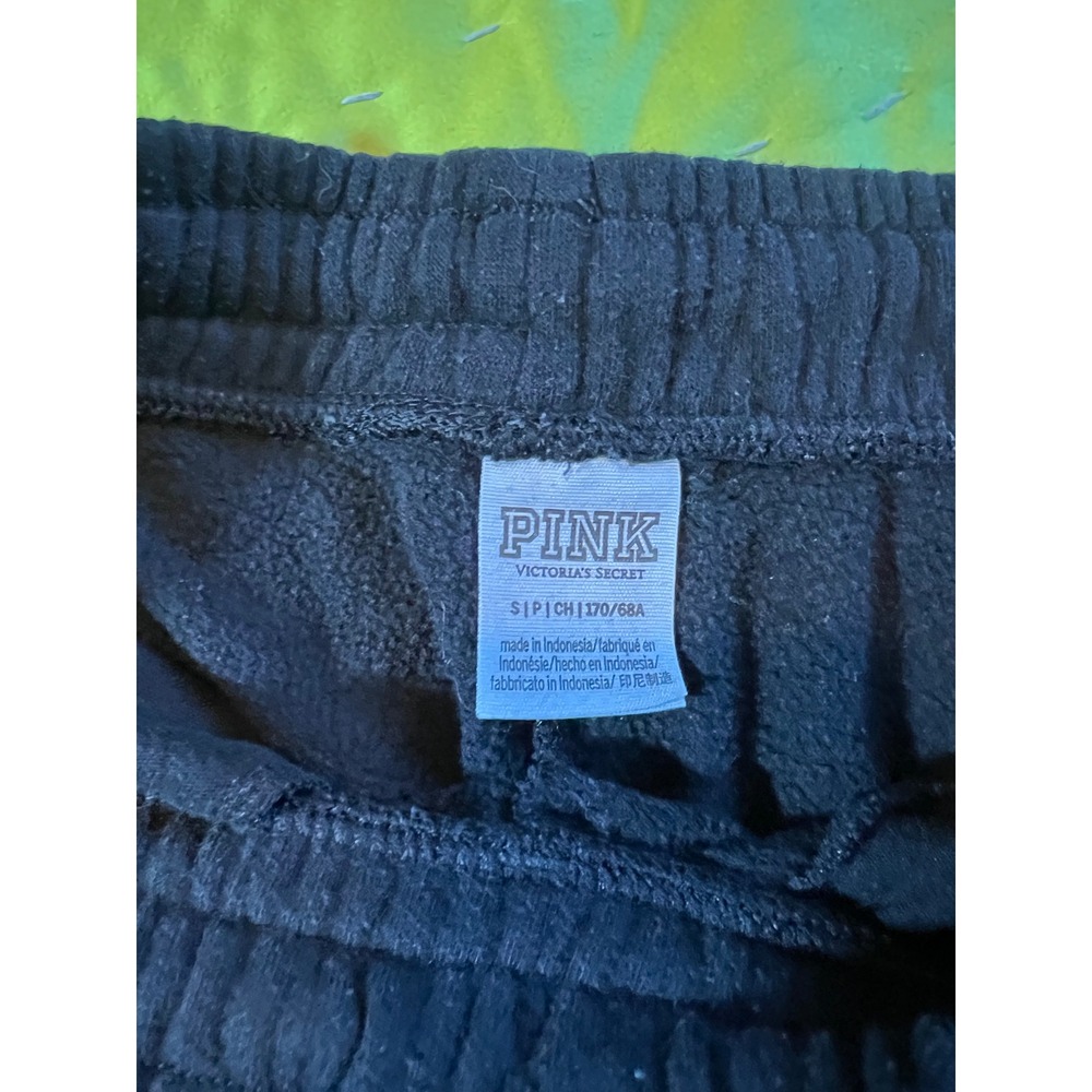 PINK Victoria's Secret Black Velvet Trim Jogger Sweatpants Size S - Picture 3 of 4